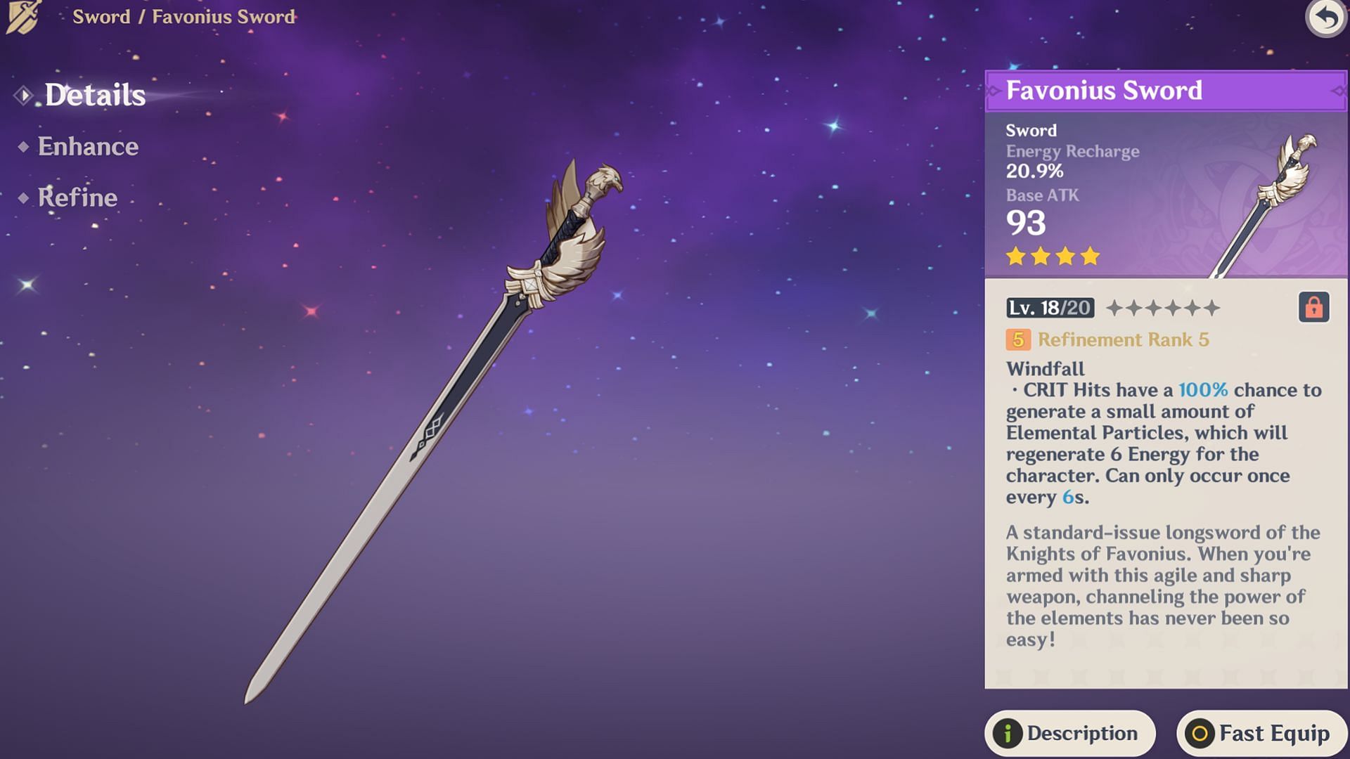 4-star Favonius Sword (Image via Sportskeeda Gaming/HoYoverse)